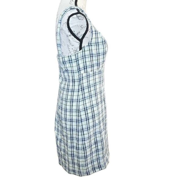 Abercrombie & Fitch Women's Size Medium Petite White Navy Green Plaid Tank Dress - Picture 3 of 6